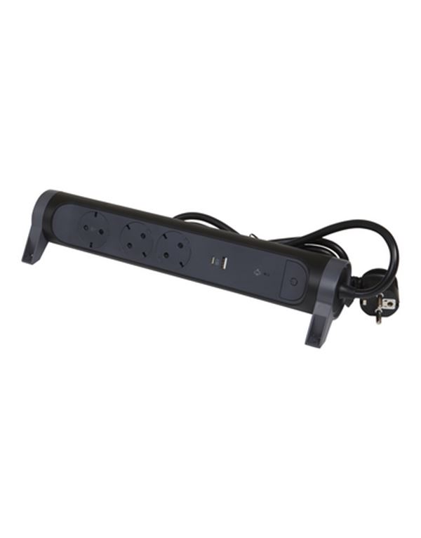 Legrand SurgeArrest 3 Outlets 1.5m Cable SPD Black/Grey Rotating