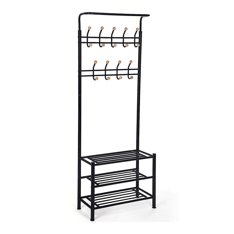 Metal Entrance Furniture with 3 Shelves and 9 Hangers 68.8 x 35.2 x 187 cm Color Black Songmics (HSR04B) (SNGHSR04B)