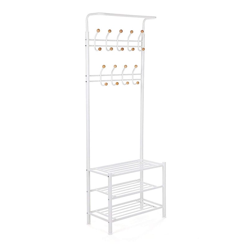 Metal Entrance Furniture with 3 Shelves and 9 Hangers 68.8 x 35.2 x 187 cm Color White Songmics (HSR04W) (SNGHSR04W)