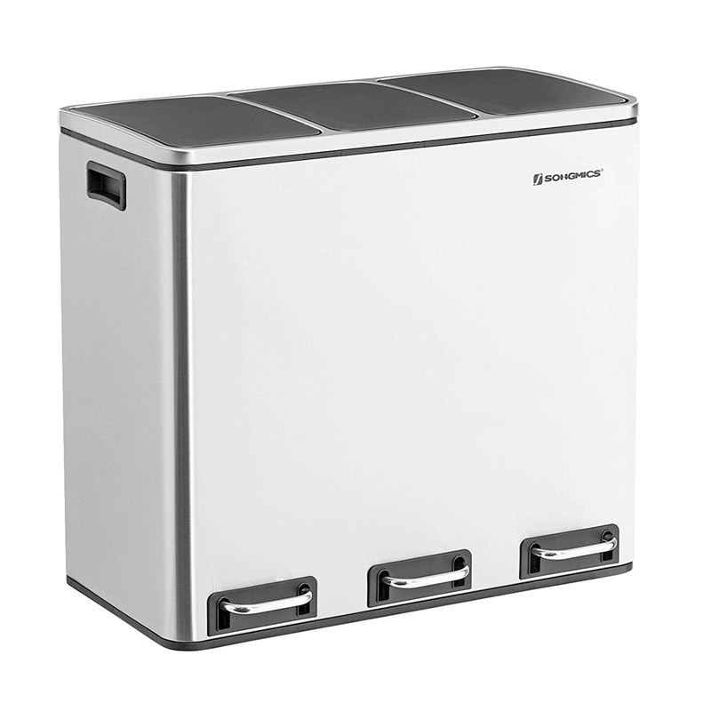 Stainless Steel Triple Metal Waste Bin with 3 Pedals and Soft-Close System 54 Ltt Songmics (LTB54NL) (SNGLTB54NL)