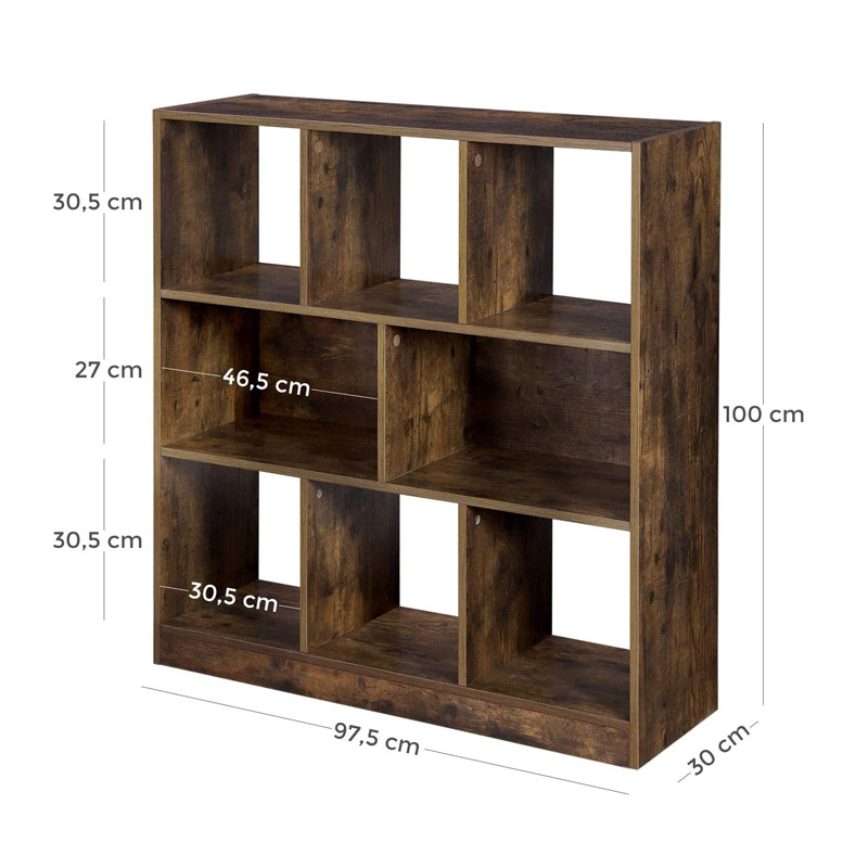 Wooden Bookcase with 8 Shelves 97.5 x 30 x 100 cm Vasagle (LBC52BX) (VASLBC52BX)