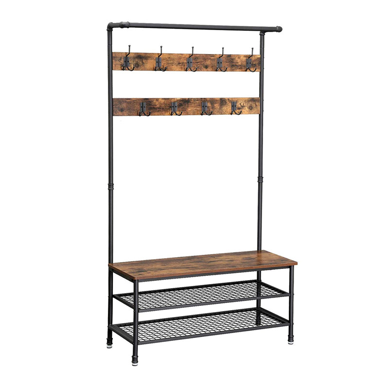Metal Entryway Furniture with 3 Shelves and 9 Double Hooks 100 x 182 x 41.5 cm Vasagle (HSR47BX) (VASHSR47BX)