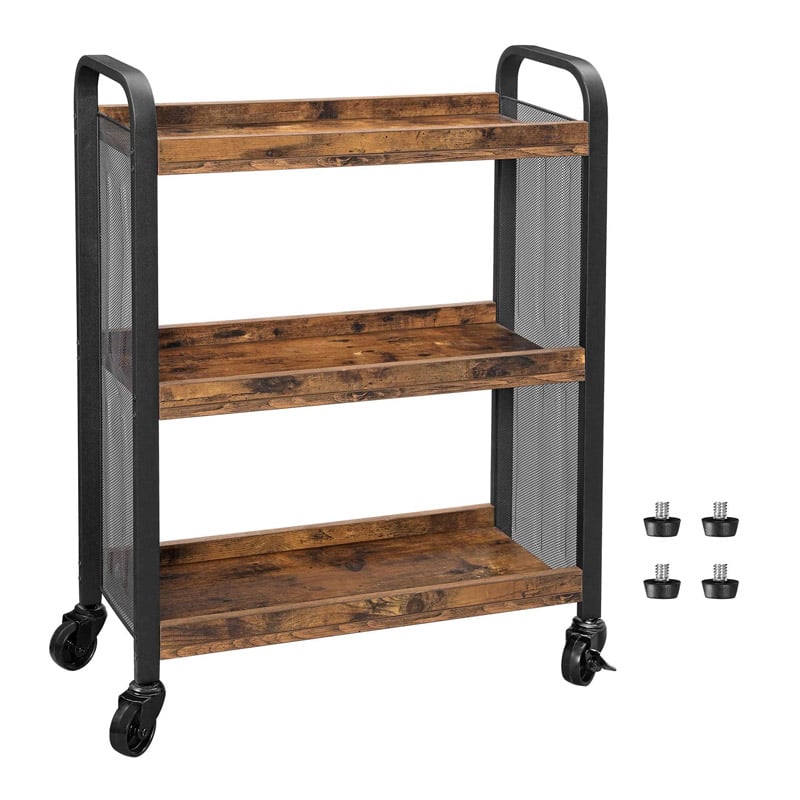 Metal Kitchen Trolley with 3 Wooden Shelves 66 x 26 x 85 cm Vasagle (LRC66BX) (VASLRC66BX)