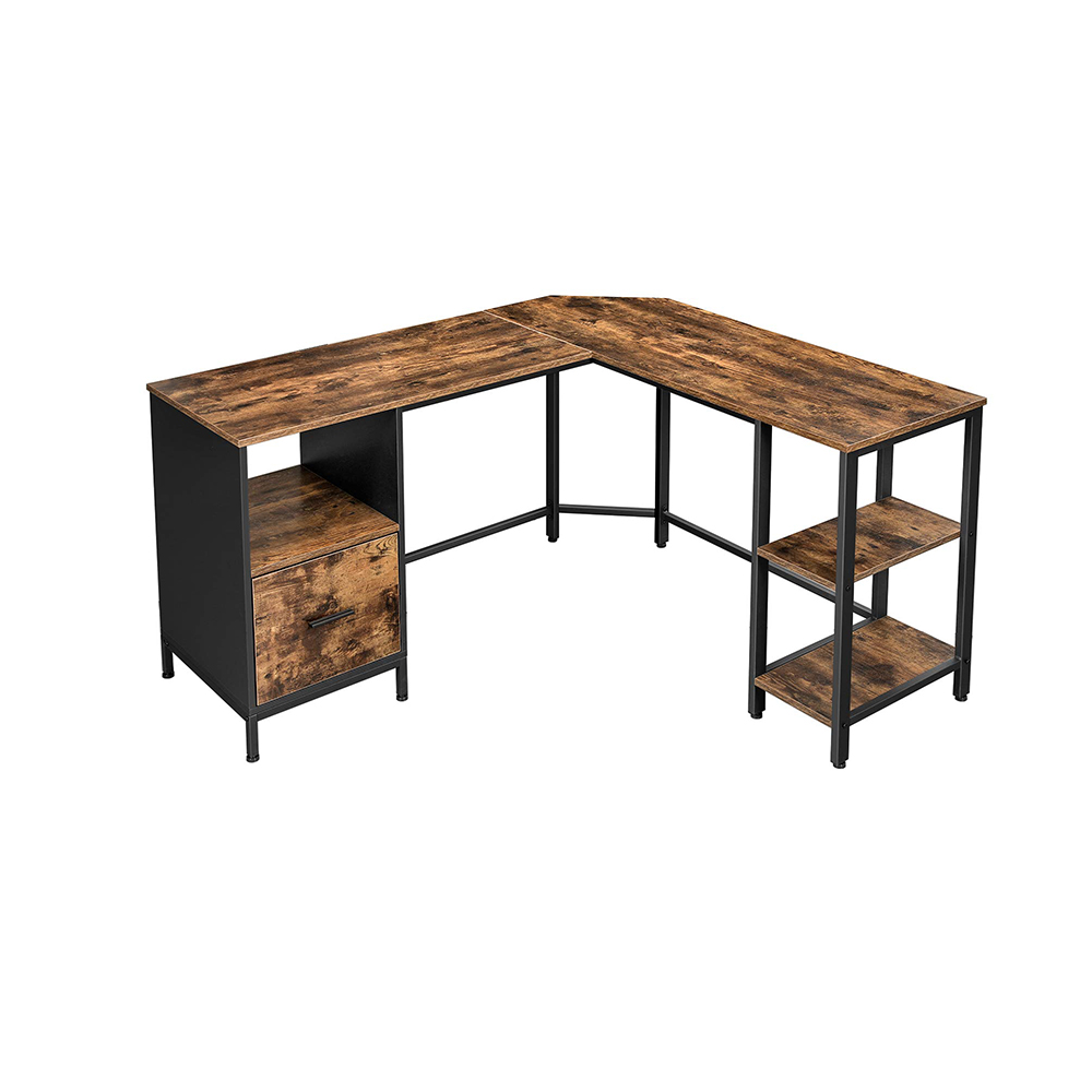 Corner Desk with Cabinet and Hanging File Cabinet with 2 Shelves, Rustic Brown and Black Vasagle (LWD75X) (VASLWD75X)