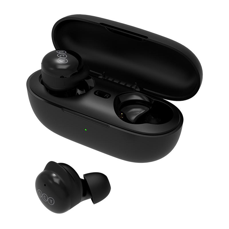 QCY T17 TWS BLACK 6mm Dynamic Driver-Mic Noise Cancel. Music Time: 4h. Calling Time: 3.5h. Bluetooth.