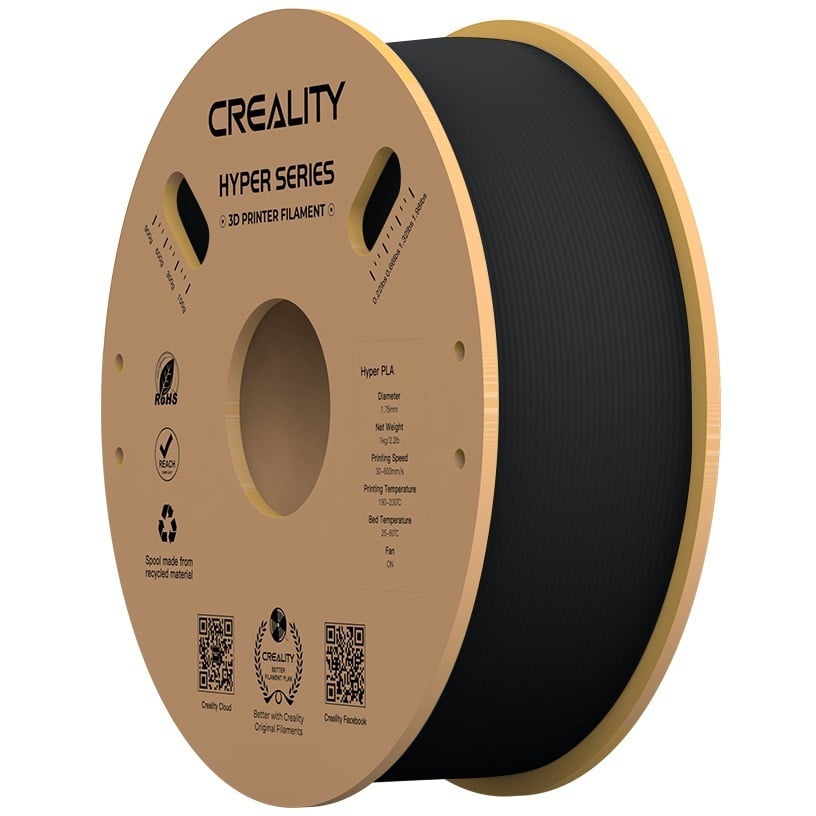 Creality Hyper PLA Black 3D Printer Filament, High Speed, 1 kg Spool 1.75