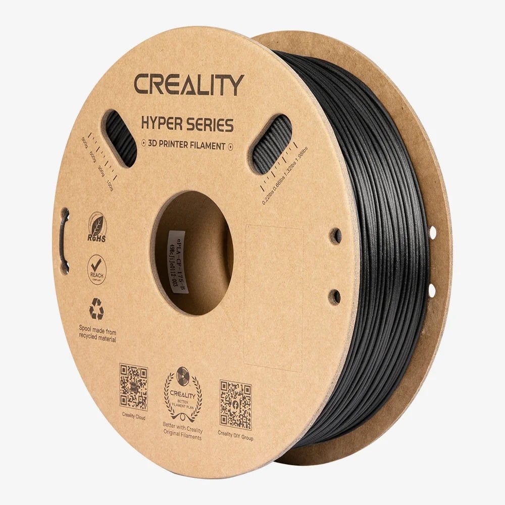 Creality Hyper PLA-CF Black Carbon Fiber 3D Printer Filament, High Strength, 1 kg Spool 1.75