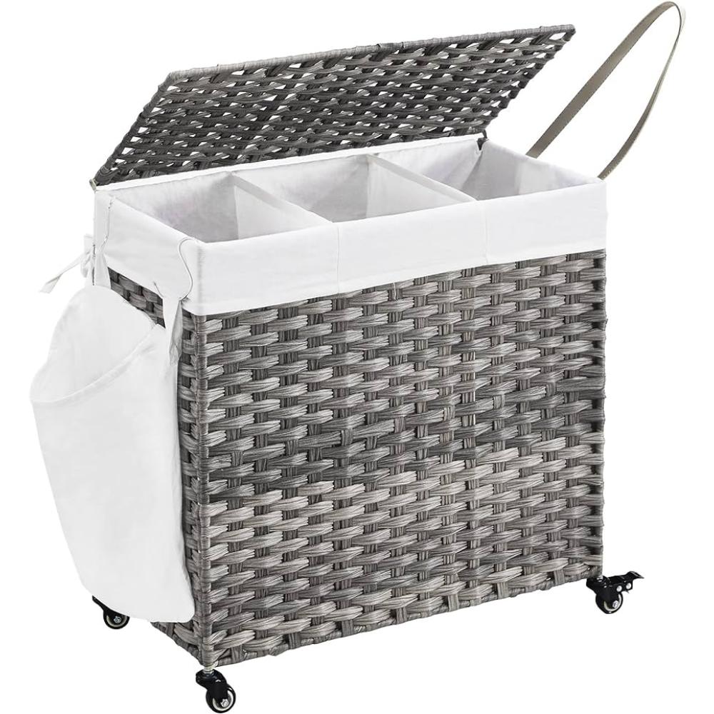 Songmics Wicker Foldable Laundry Basket with Lid 66x35x60cm Grey (LCB363G01) (SNGLCB363G01)