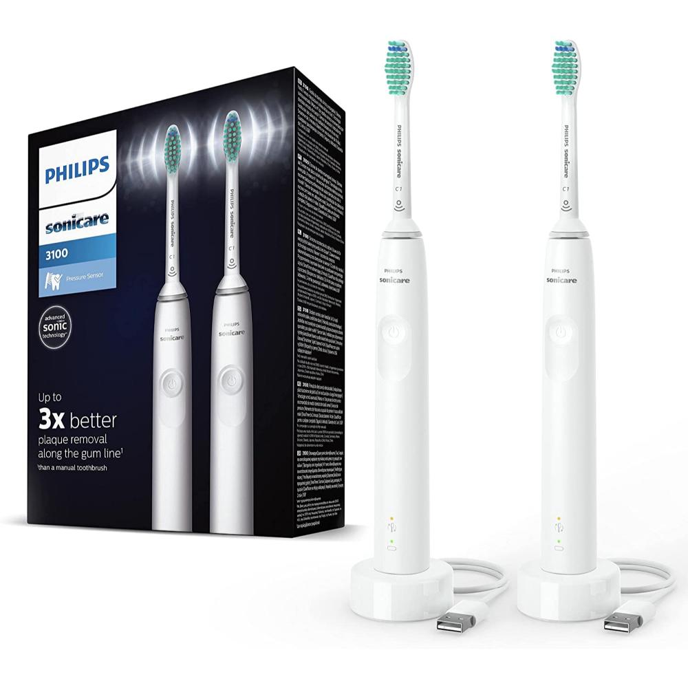 Philips Sonicare 3100 Series Electric Toothbrush with Timer and Pressure Sensor 2pcs White (HX3675/13) (PHIHX3675-13)