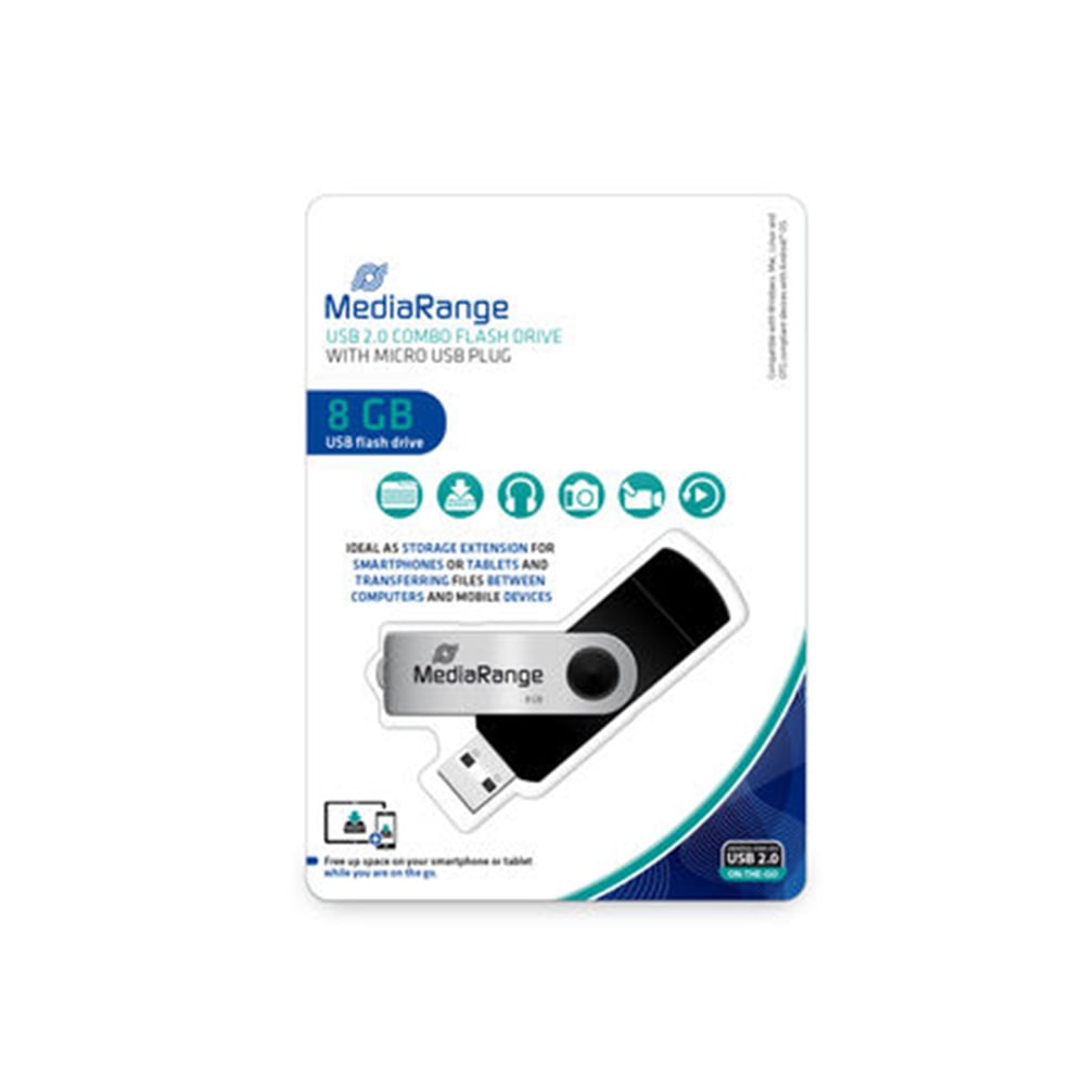 MediaRange USB Combo Flash Drive with Micro USB (OTG) Plug, 8GB (MR930-2)