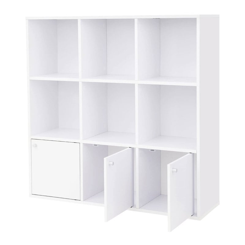 Wooden Bookshelf with 6 Shelves and 3 Cabinets 97.5 x 29 x 97.5 cm Vasagle (LBC33WT) (VASLBC33WT)