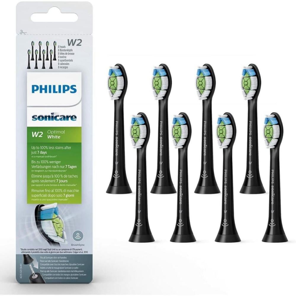 Philips Sonicare W2 Optimal White Standard Replacement Heads for Electric Toothbrush Black 8pcs (HX6068/13) (PHIHX6068-13)