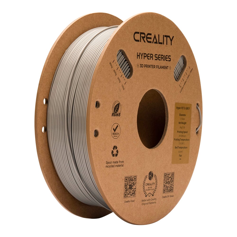 Creality Hyper-PETG Grey 3D Printer Filament, fast print, chemical sunlight resist. 1kg 1.75.