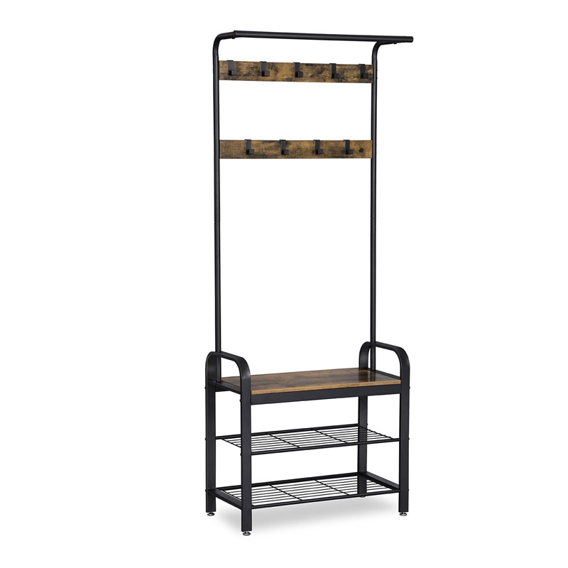 Vintage Metal Entryway Furniture with 3 Shelves and 9 Hooks 72 x 183 x 33.7 cm Songmics (HSR40B) (SNGHSR40B)