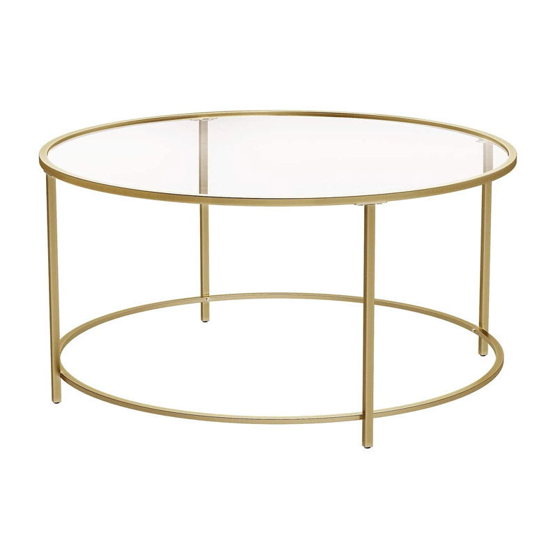 Metal Round Coffee Table with Glass Top 84 x 45 cm Vasagle (LGT21G) (VASLGT21G)