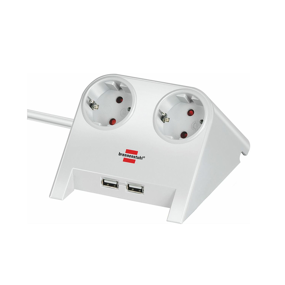Brennenstuhl Desktop-Power USB-Charger with 2x USB-2.0 charger 2100mA 2-way socket, white polished 1.8m H05VV-F 3G1.5 (1153520222) (BNN1153520222)