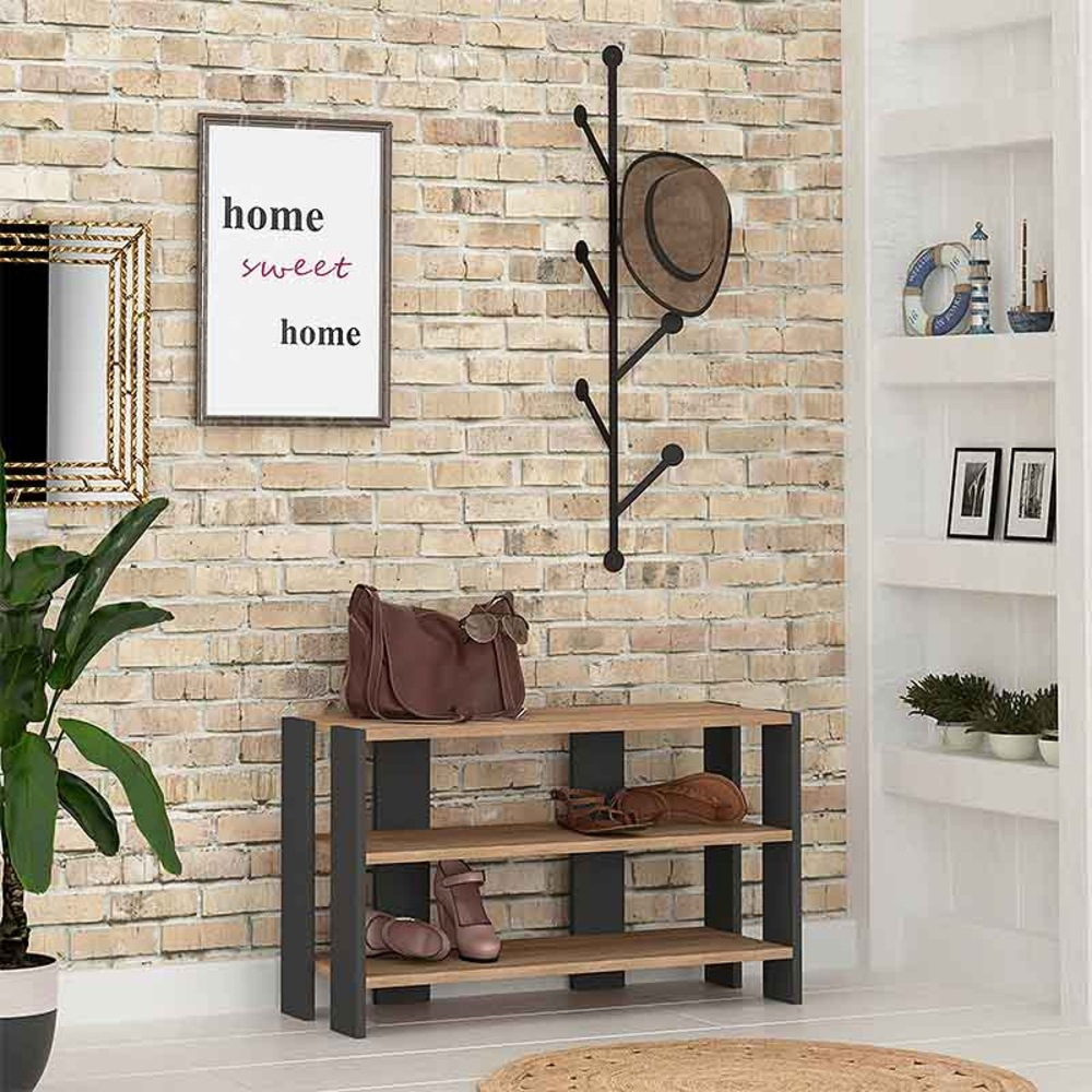 Bakaji Entryway Coat Rack with Shoe Storage 3 Wall Shelves Oak and Anthracite (2815298) (BAK2815298)