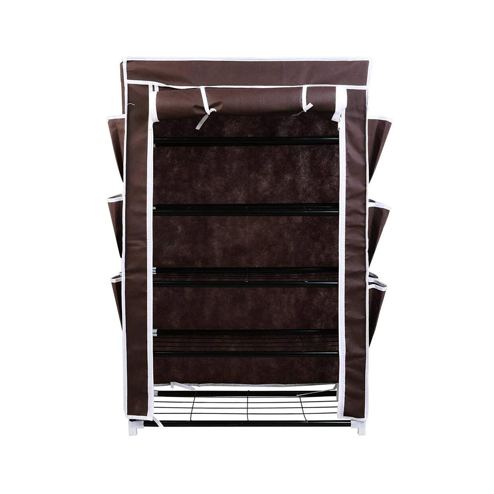 Bakaji Space-Saving Shoe Rack 6 Shelves 18 Pairs Steel and TNT Fabric Brown (2830795) (BAK2830795)