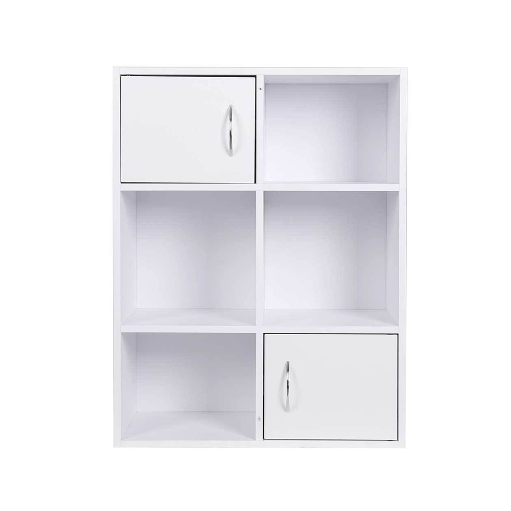 Bakaji Mobile Bookshelf 6 Shelves 2 Doors MDF Wood Modern Design White (2838549) (BAK2838549)