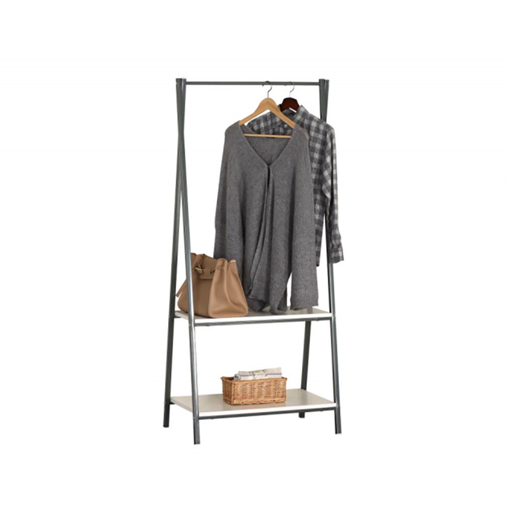 Bakaji Floor-Standing Coat Rack with 2 MDF Shelves Metal Space-Saving Structure (2839018) (BAK2839018)