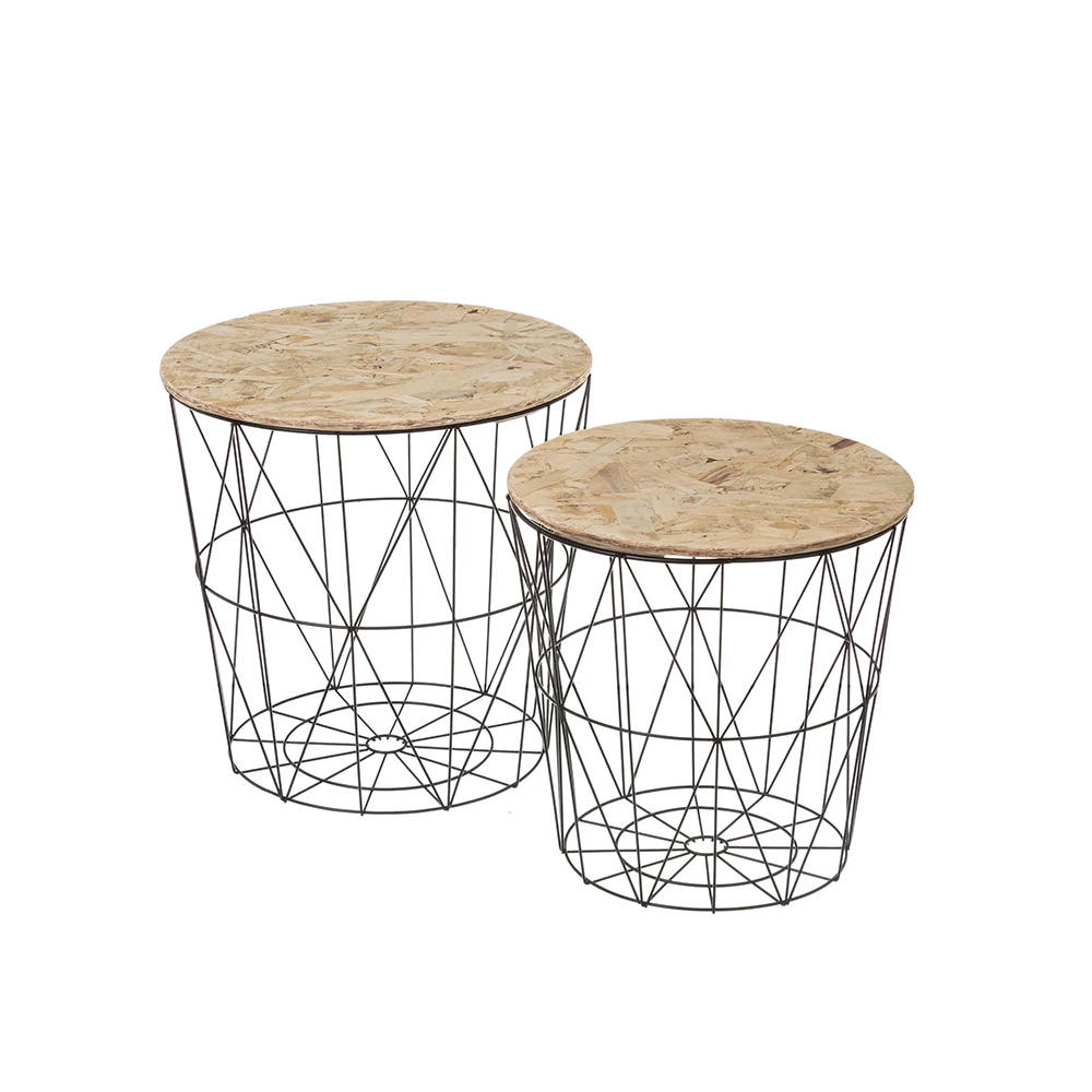 Bakaji Set of 2 Coffee Tables for Sofa in Black Metal and Wood (2840434) (BAK2840434)