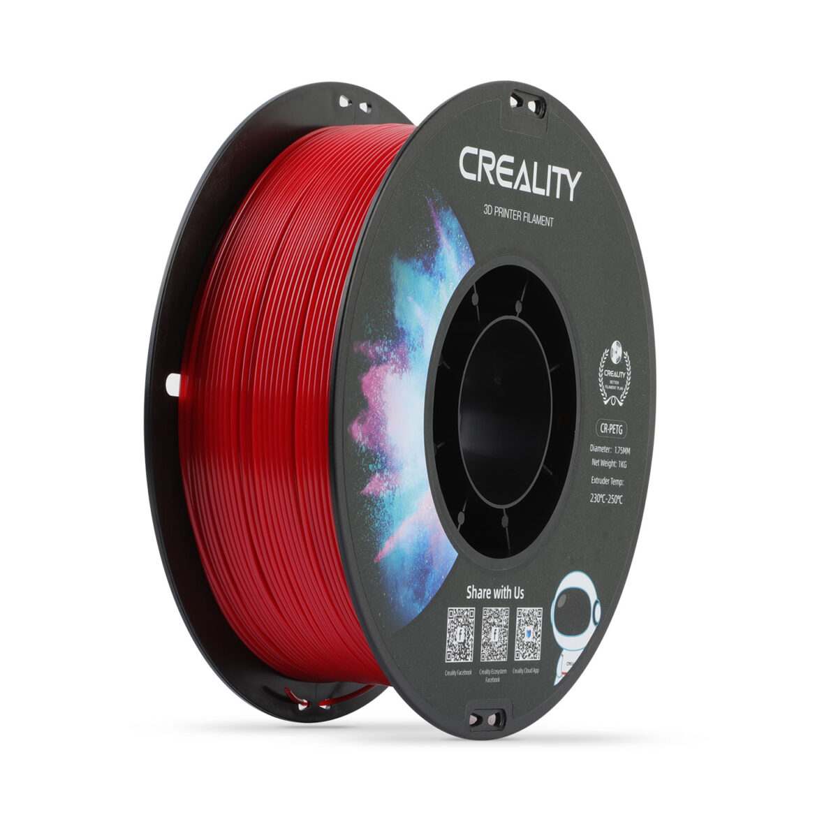 Creality CR-PETG Red 3D Printer Filament, Hard Glossy, Tensile Strength 49MPA, 1 kg Spool 1.75mm.