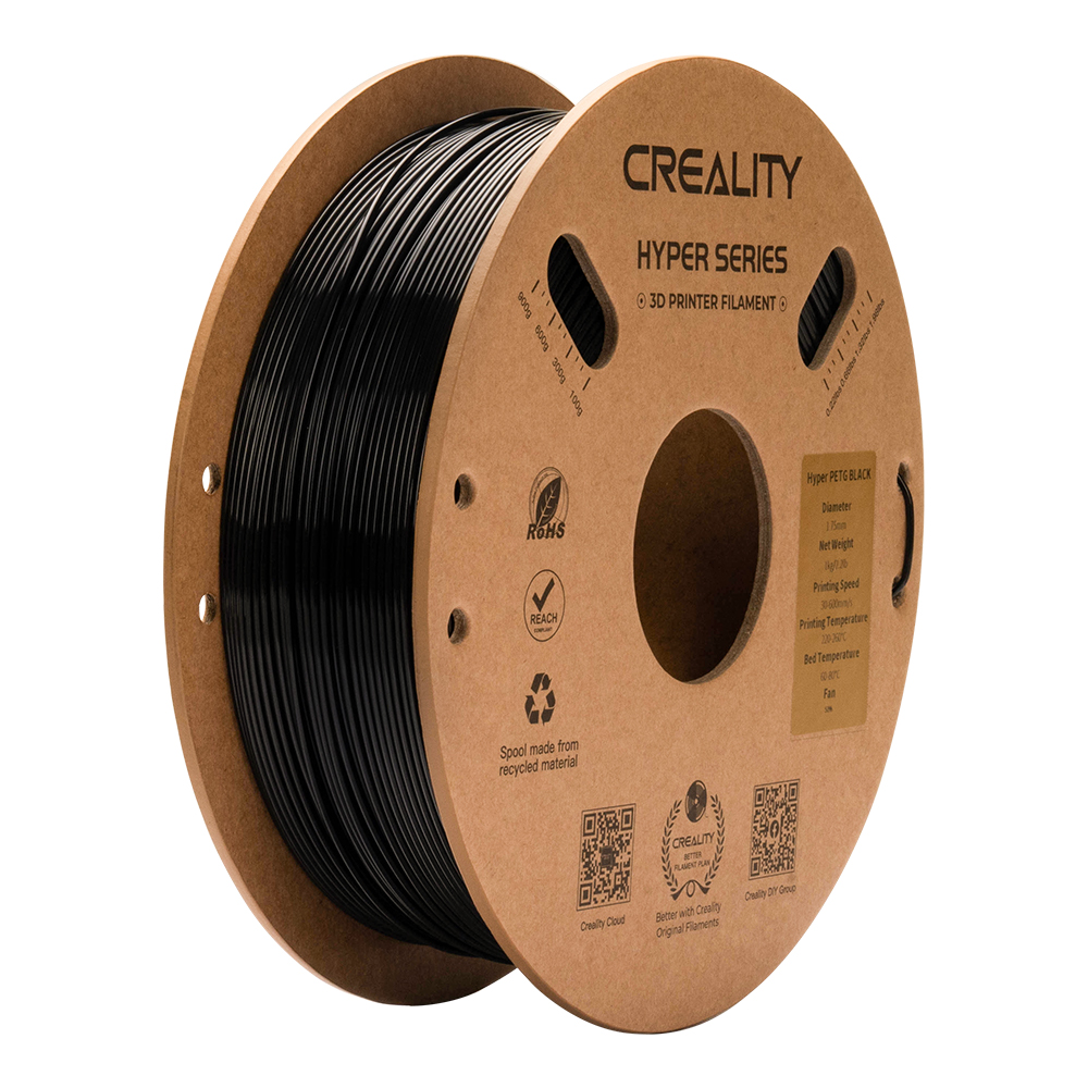 Creality Hyper-PETG Black 3D Printer Filament, fast print, chemical sunlight resist. 1kg 1.75.