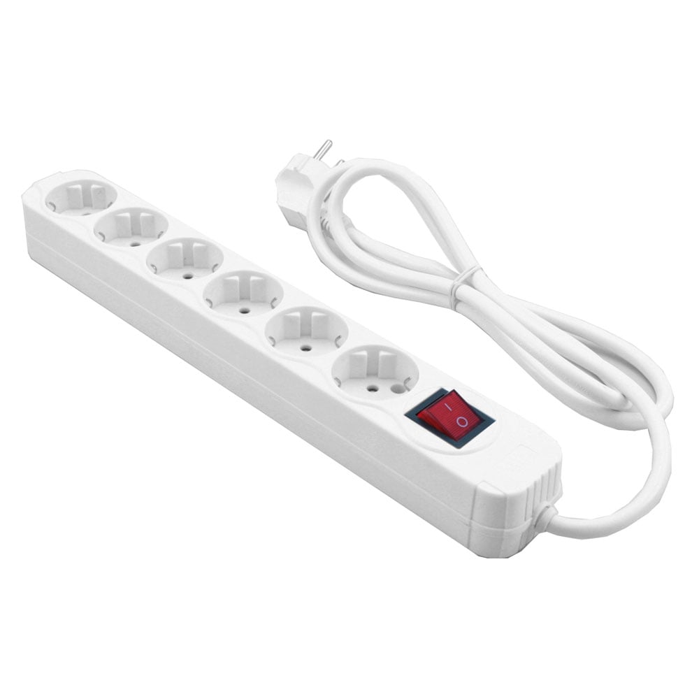 MediaRange 6-Socket Schuko Power Strip with Switch 1.4M White (MRCS206)