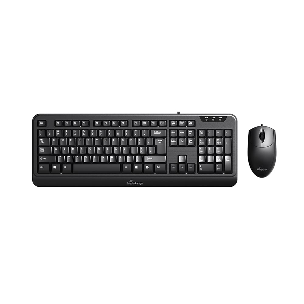 MediaRange Corded Keyboard & 3-button Mouse Set, Wired (Black) (MROS108-GR)