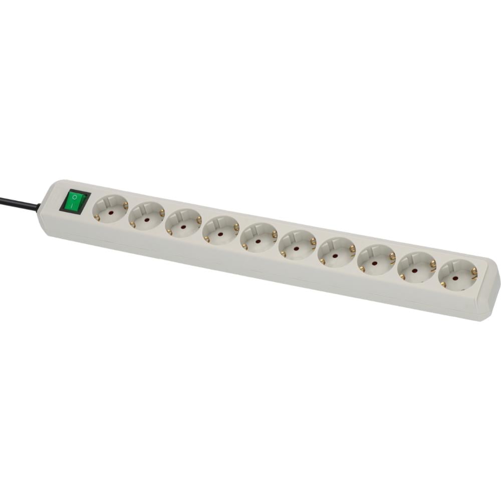 Brennenstuhl Eco-Line 10-Socket Power Strip with Switch and 3m Cable/ H05VV-F/ 3G1.5 Light Grey (1159350010) (BNN1159350010)