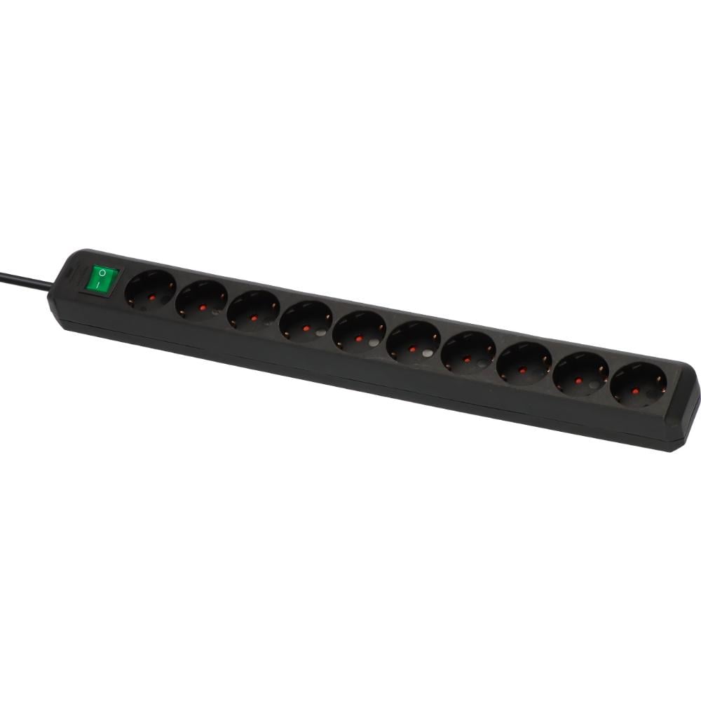 Brennenstuhl Eco-Line 10-Socket Power Strip with Switch and 3m Cable/ H05VV-F/ 3G1.5 Black (1159300010) (BNN1159300010)