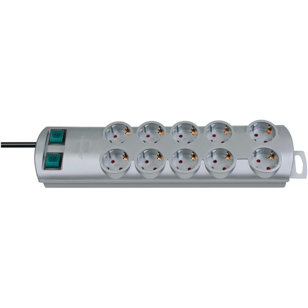 Brennenstuhl Primera-Line 10-Socket Power Strip with 2 Switches and 2m Cable/ H05VV-F/ 3G1.5 Silver (1153390120) (BNN1153390120)