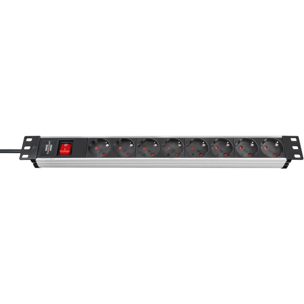 Brennenstuhl Alu-Line Power Strip for 19" Rack 1U 8 Outlets with Switch and 2m Cable/ H05VV-F/ 3G1,5 Black/Silver (1390007018) (BNN1390007018)