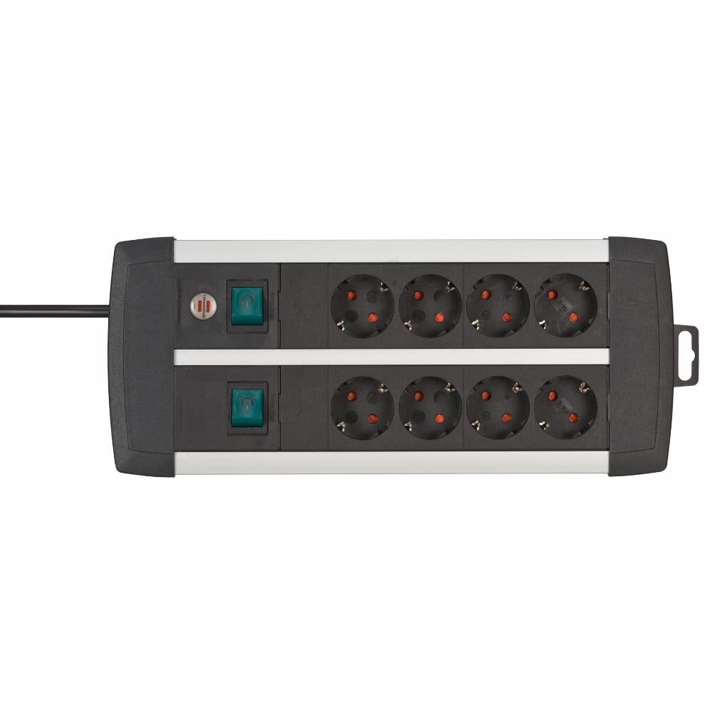 Brennenstuhl Premium-Alu-Line Technics Extension Lead 8-Way Duo Black 3m H05VV-F 3G1.5 with Every 4 Sockets Switched (1391000908) (BNN1391000908)
