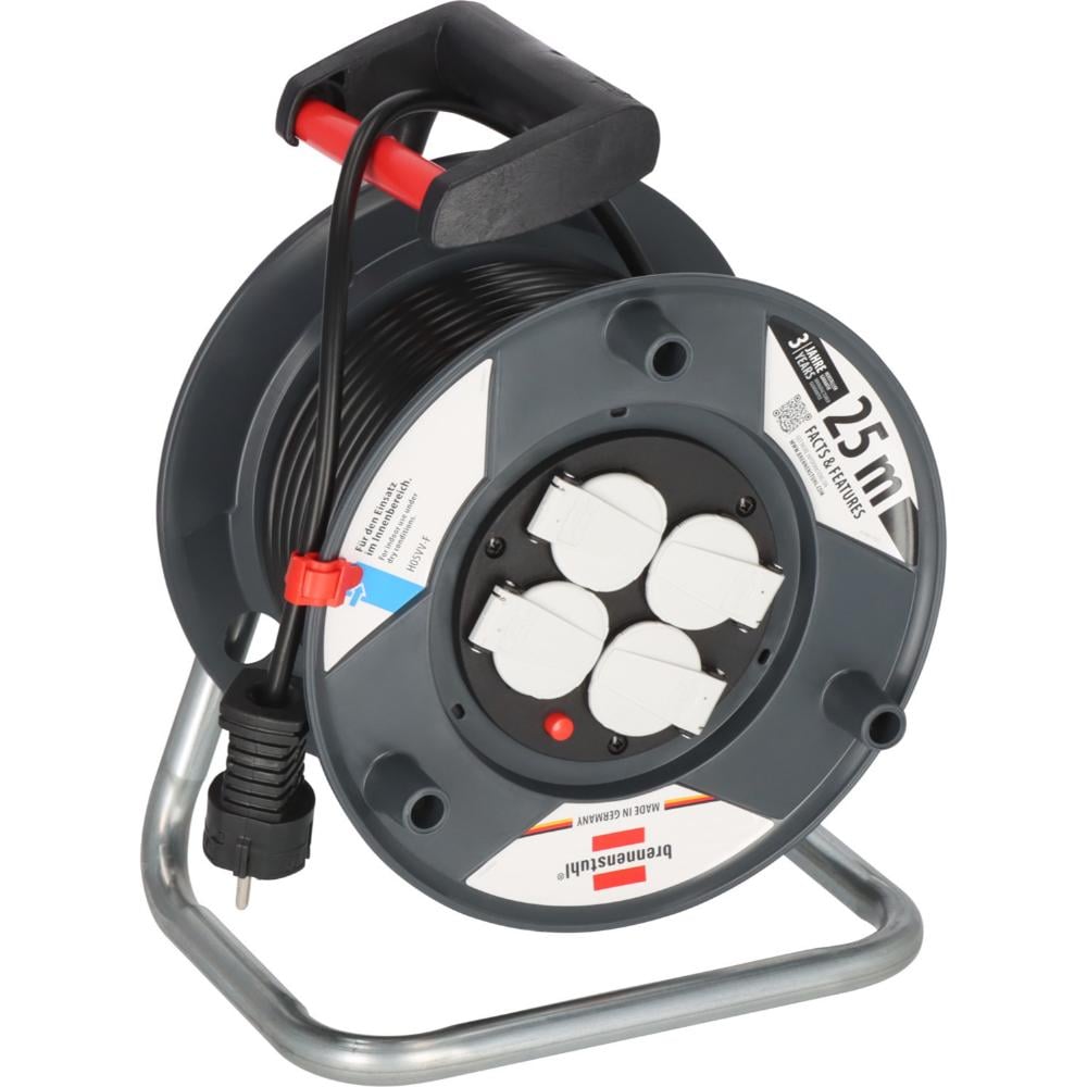 Brennenstuhl Garant E 4-Socket Extension Reel with 25m Cable/ H05VV-F/ 3G1.5 Black (1215056) (BNN1215056)