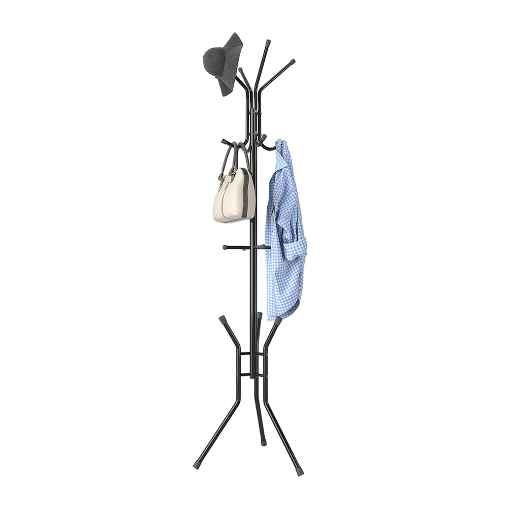 Bakaji Black Freestanding Clothes Rack with 12 Space-Saving Hooks (2840232) (BAK2840232)