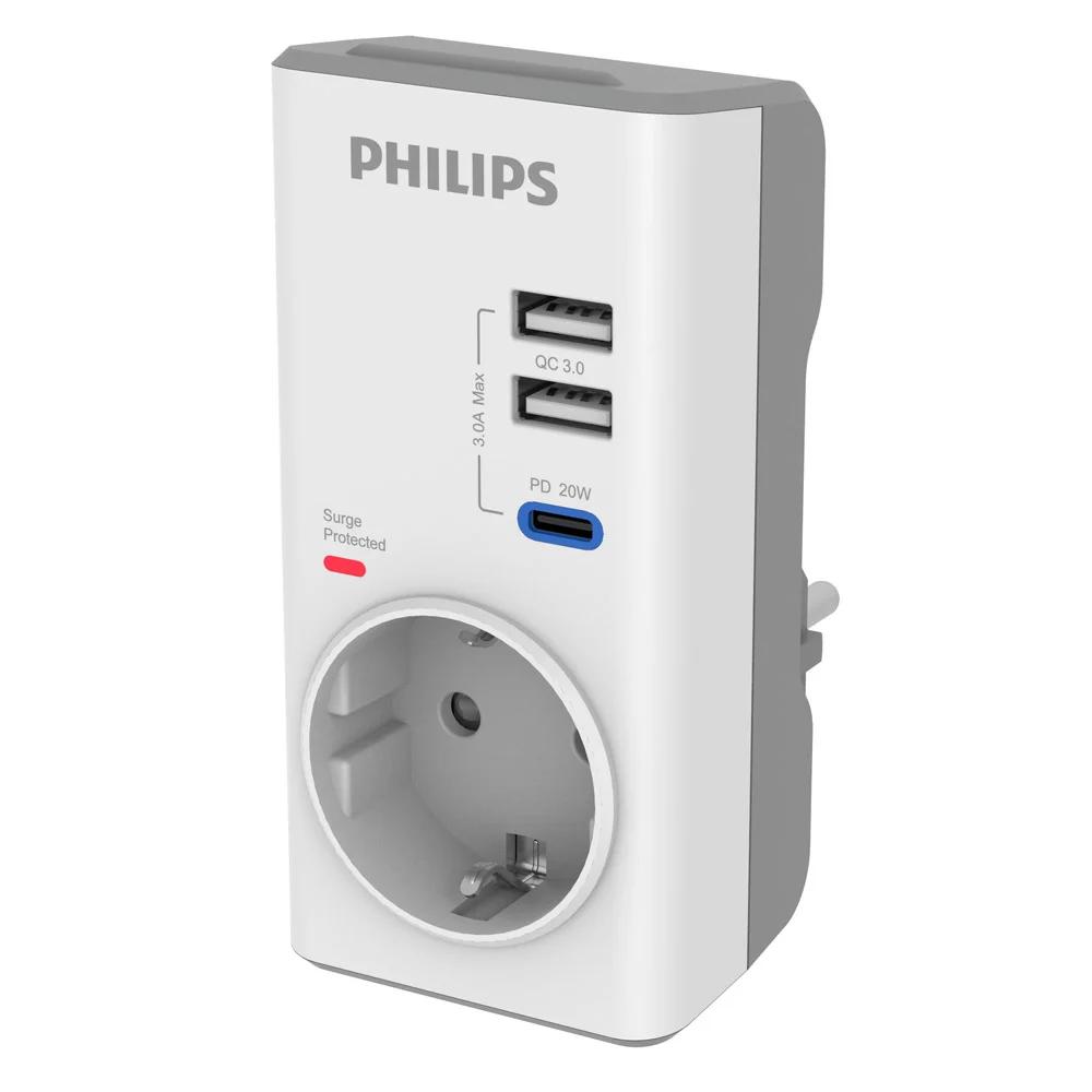 Philips Single Safety Socket USB-C/USB-A White (CHP8010W/GRS)