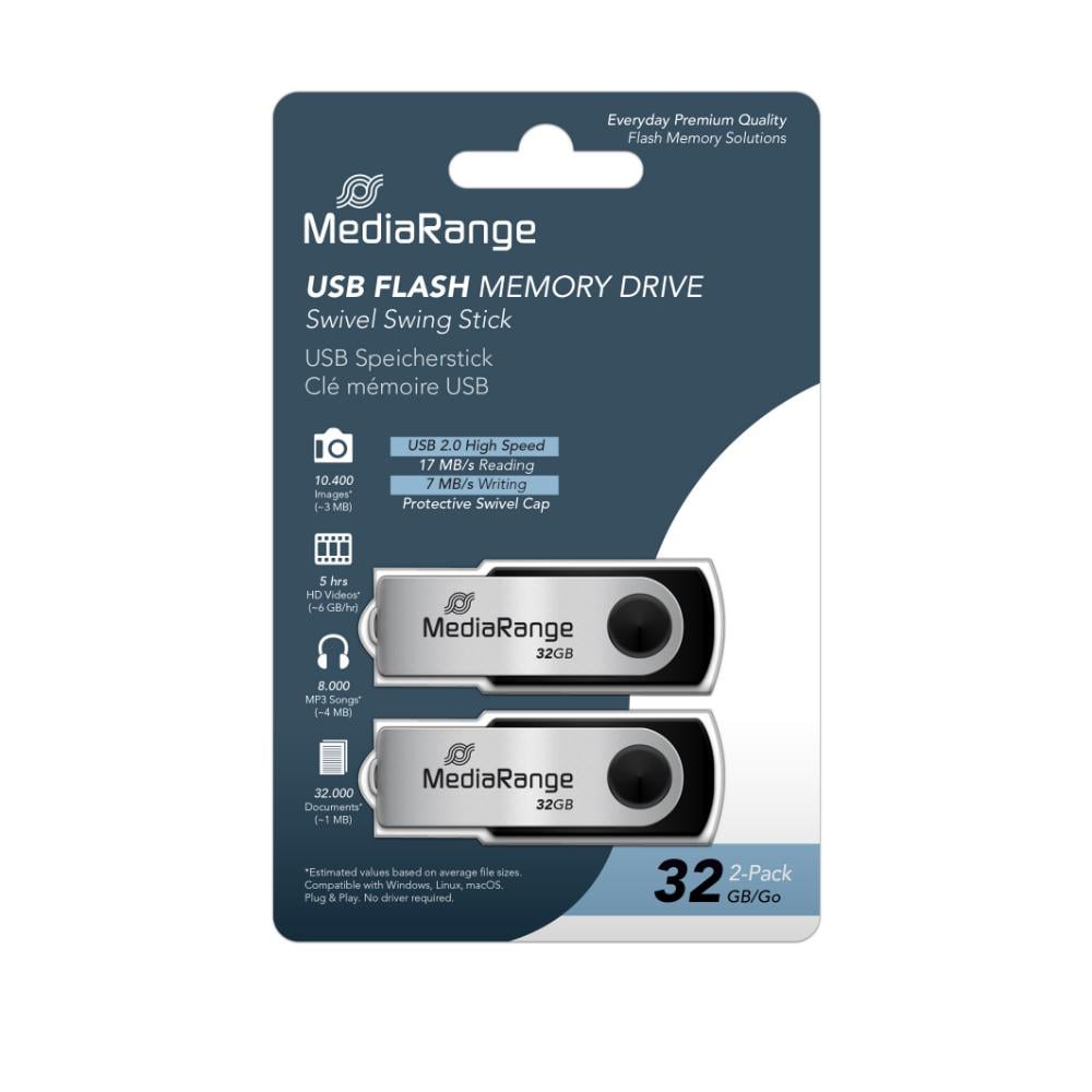 MediaRange USB Flash Drives, 32GB, Pack of 2 (MR911-2)