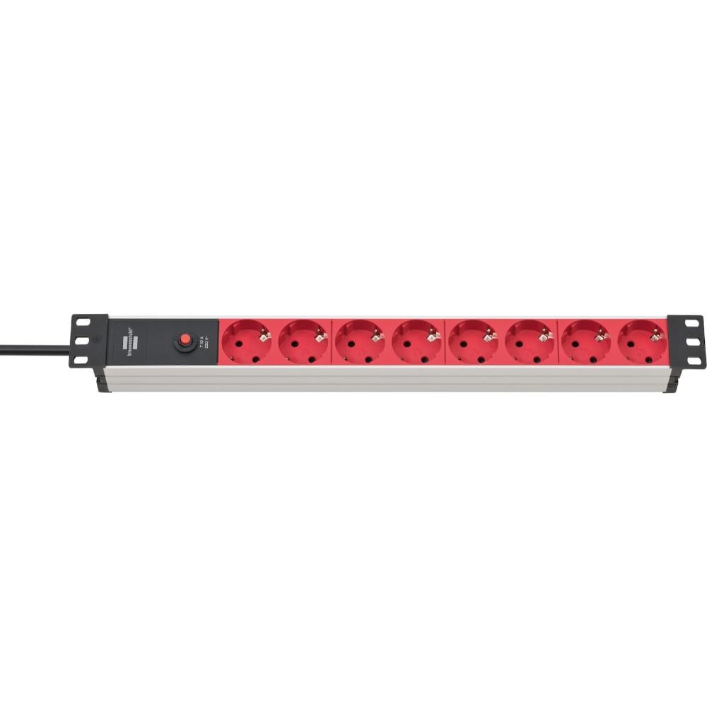 Brennenstuhl 8-Socket Power Strip for 19" Rack 1U with C14 Plug and 2m Cable/ Red/Silver (1390007118)