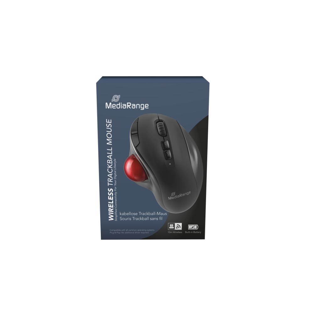 MediaRange Optical 7-Button Wireless with Trackball. Scroll Wheel, DPI 800-2400, Black/Red (MROS263)