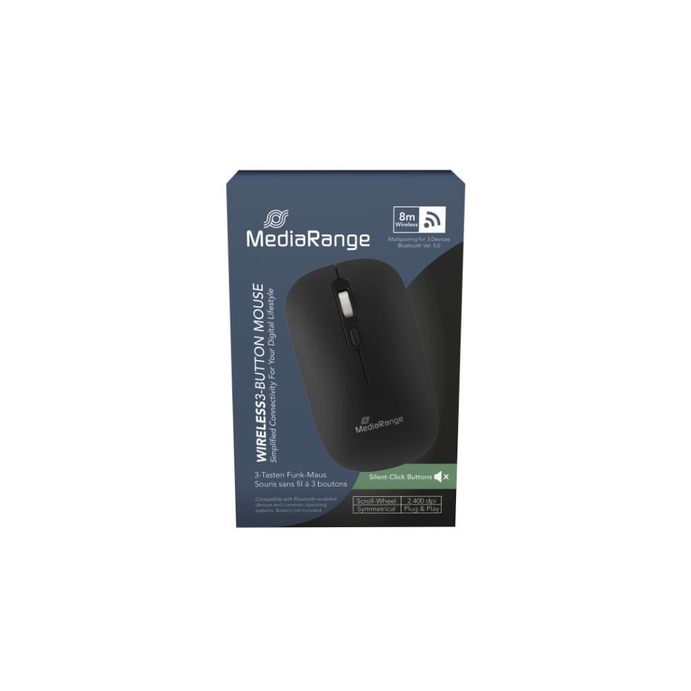 MediaRange Optical 4-Button Wireless Scroll-Wheel, 1,000 - 2,400 dpi, BT Ver. 5.0, Black (MROS267)