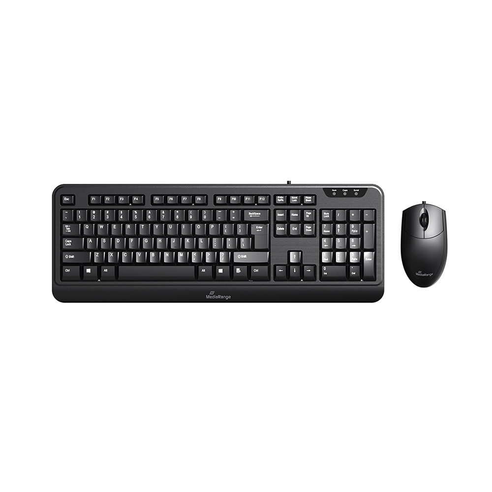 MediaRange Corded Keyboard & 3-button Mouse Set, Wired (Black) (MROS108-GR)