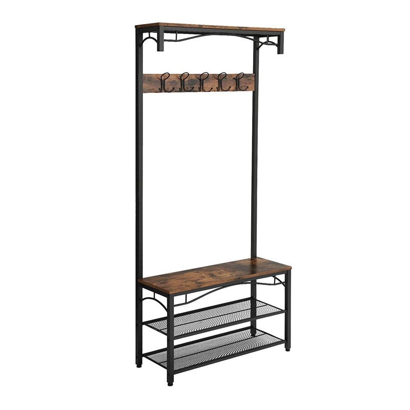 Metal Entryway Furniture with 3 Shelves and 5 Double Hooks 80 x 178.5 x 32 cm Vasagle (HSR45BX) (VASHSR45BX)