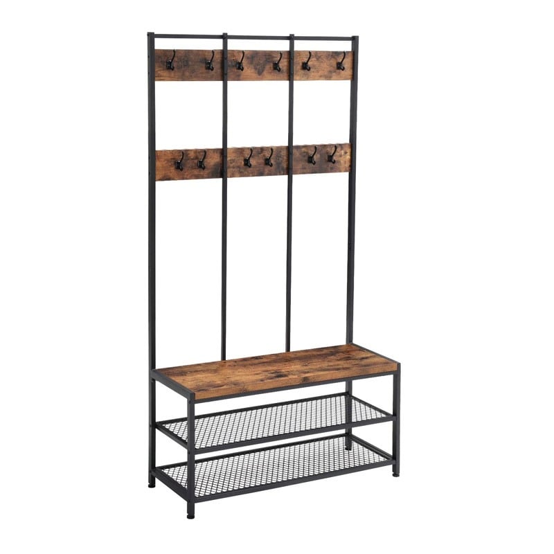 Metal Entryway Furniture with 2 Shelves and 12 Hooks 100 x 40 x 184 cm Vasagle (HSR86BX) (VASHSR86BX)