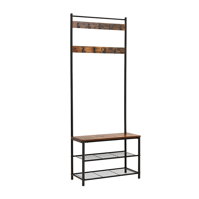 Metal Entryway Furniture with 3 Shelves and 9 Hooks 70 x 175 x 32 cm Vasagle (HSR41BX) (VASHSR41BX)