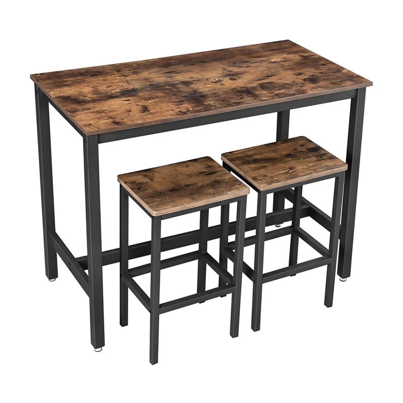 Metal Rectangular Table Set - Bar 120 x 60 x 90 cm with 2 Stools Vasagle (LBT15X) (VASLBT15X)