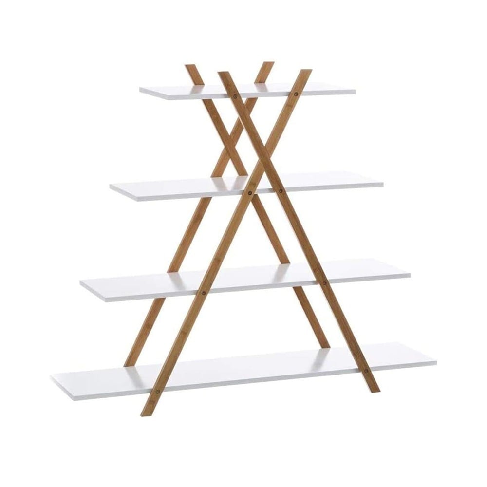 Bakaji Modern Design Bookshelf 4-Tier Shelf MDF Wood and Bamboo Home Office White (2834489) (BAK2834489)