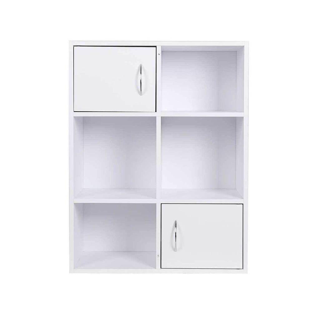 Bakaji Mobile Bookshelf 6 Shelves 2 Doors MDF Wood Modern Design White (2838549) (BAK2838549)