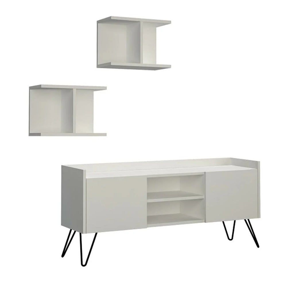 Bakaji Modern TV Stand with 2 MDF Wood Shelves White 125.5 x 33 x 56.5 cm (2813669) (BAK2813669)