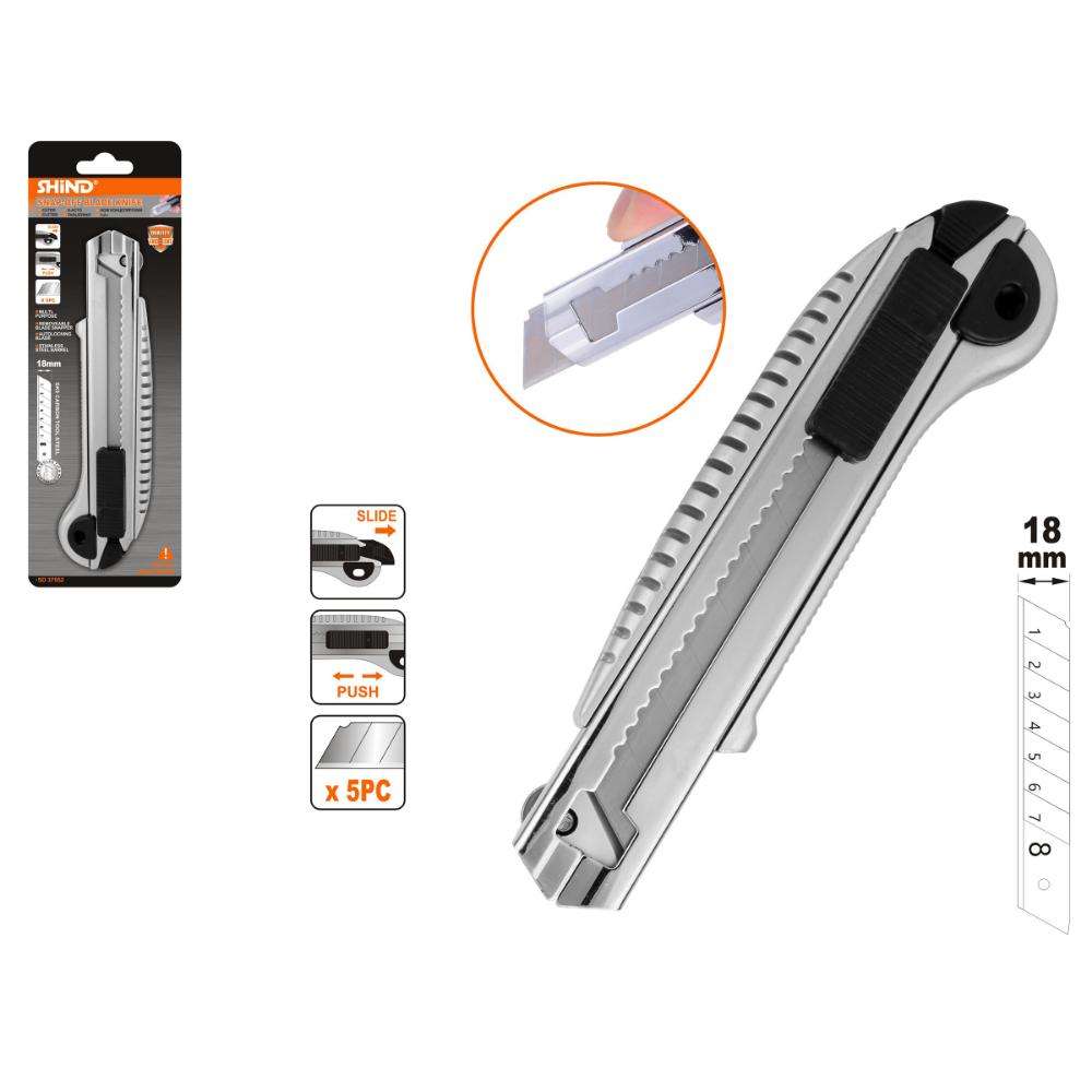 Shind Aluminum Utility Knife with 5 Blades 18mm (SHI-37552)